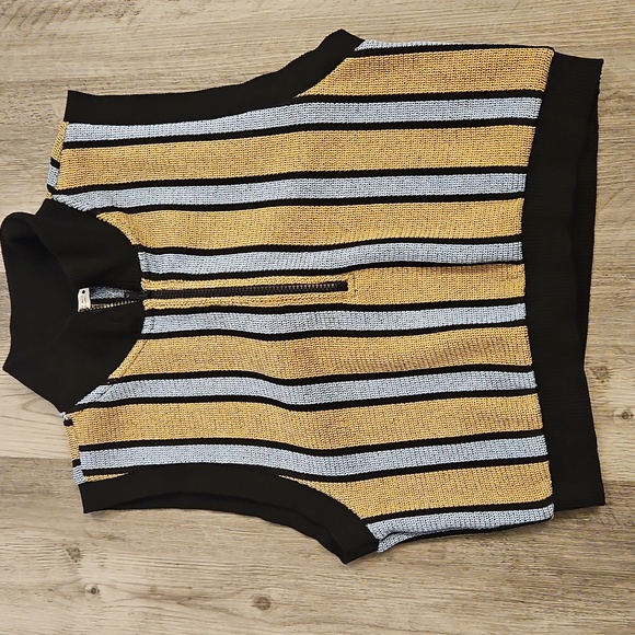 Zara Sleeveless Zip Neck Sweater Vest - Black, Tan & Light Blue sz Medium - Picture 5 of 9